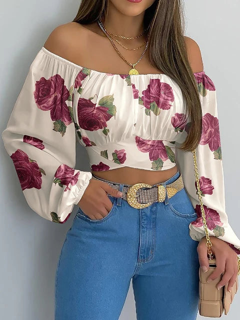 Chic Allure Off-Shoulder Crop Blouse