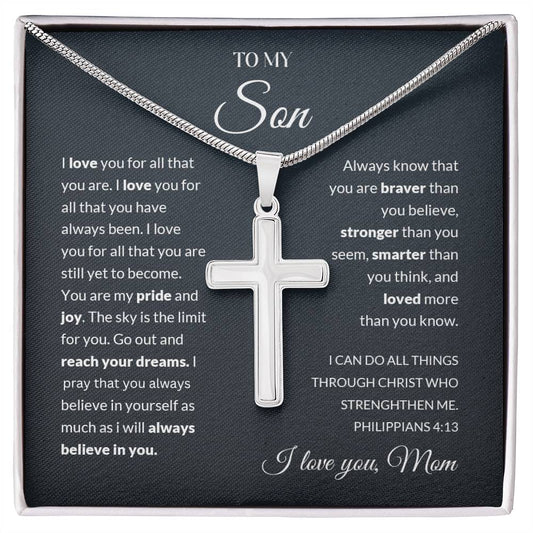 To My Son | I love You - Stainless Steel Cross Necklace