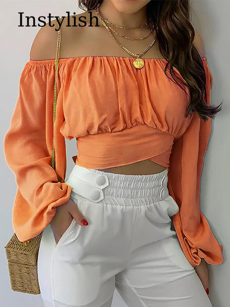 Chic Allure Off-Shoulder Crop Blouse