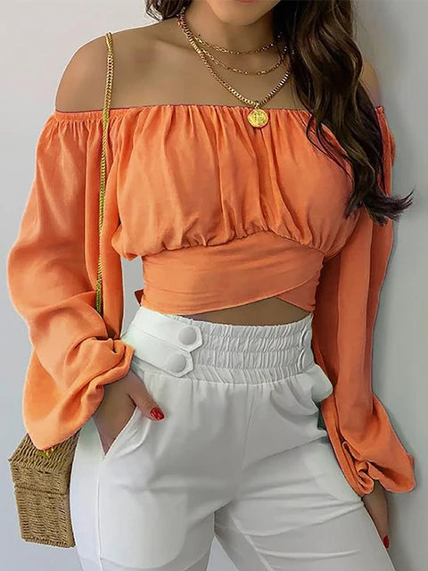 Chic Allure Off-Shoulder Crop Blouse