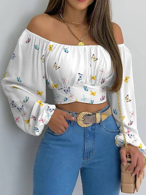 Chic Allure Off-Shoulder Crop Blouse