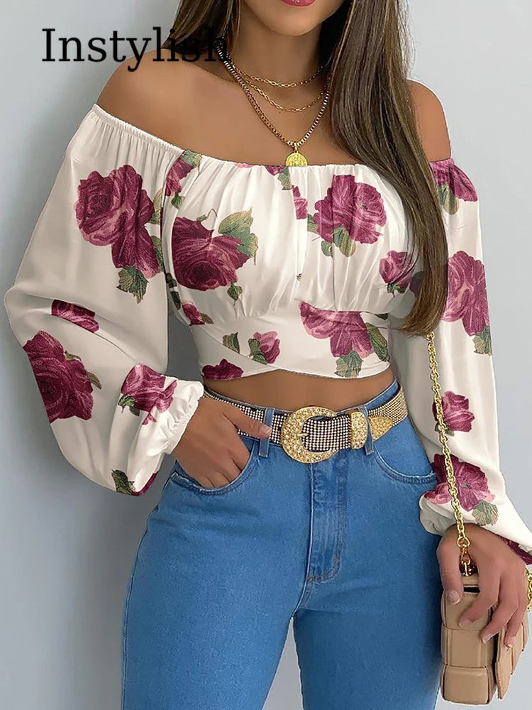 Chic Allure Off-Shoulder Crop Blouse