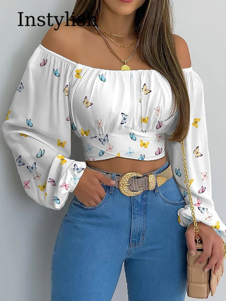 Chic Allure Off-Shoulder Crop Blouse